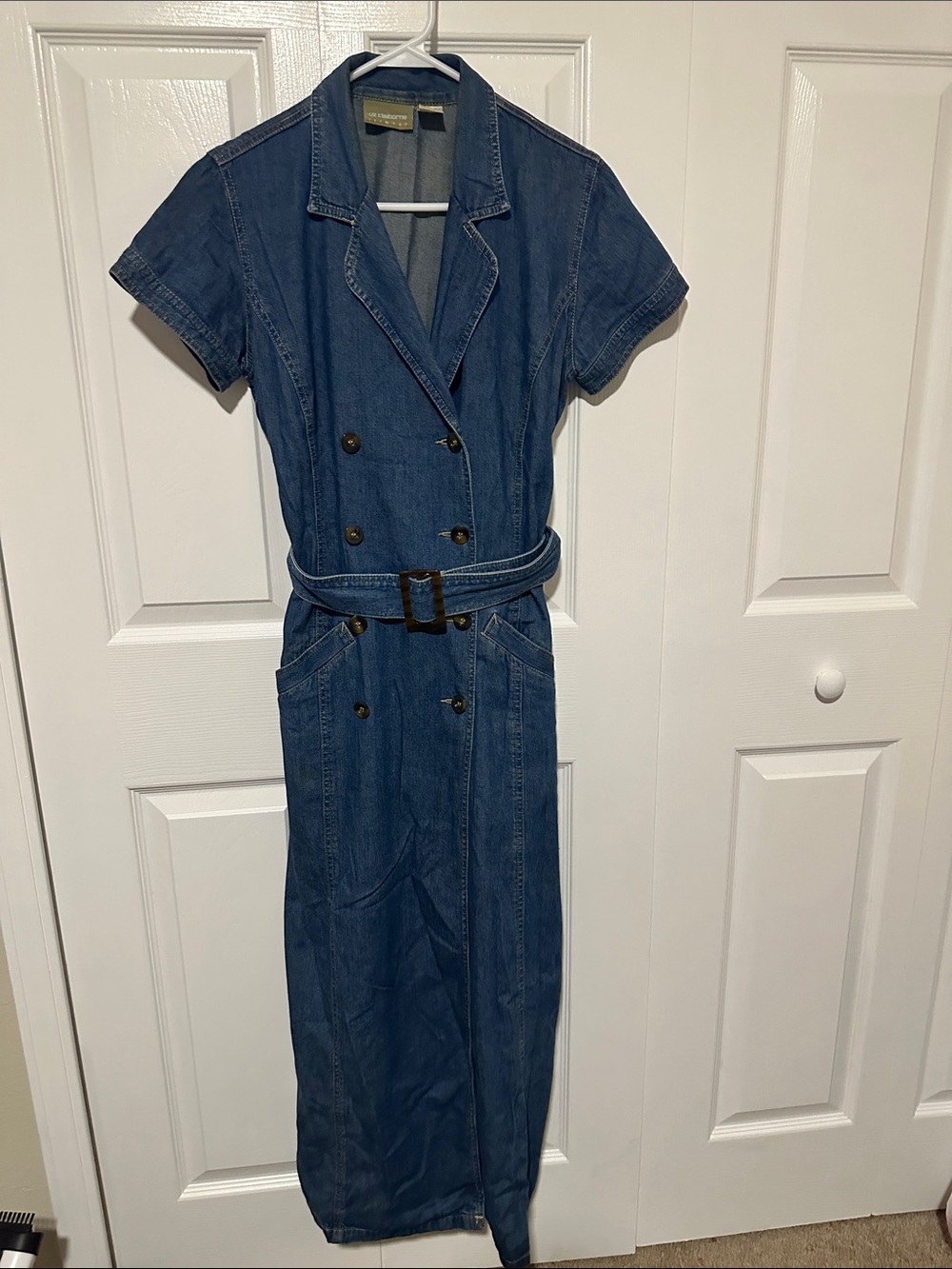 Liz Claiborne Blue Denim Double-Breasted Jumpsuit with Belt